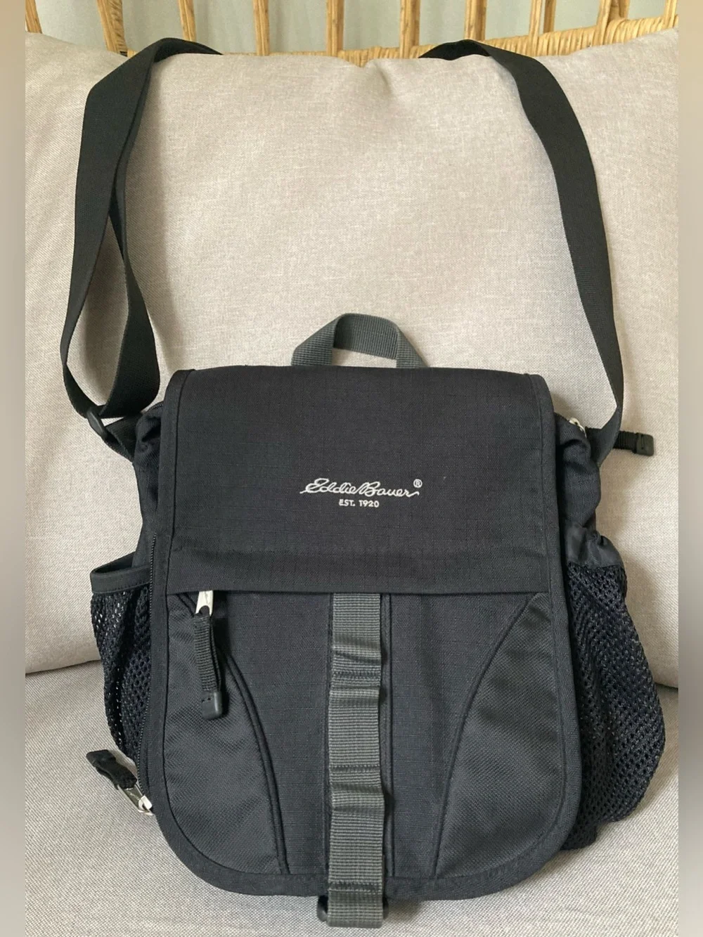 Eddie Bauer Black Crossbody Utility Messenger Travel Bag Organizer Nylon